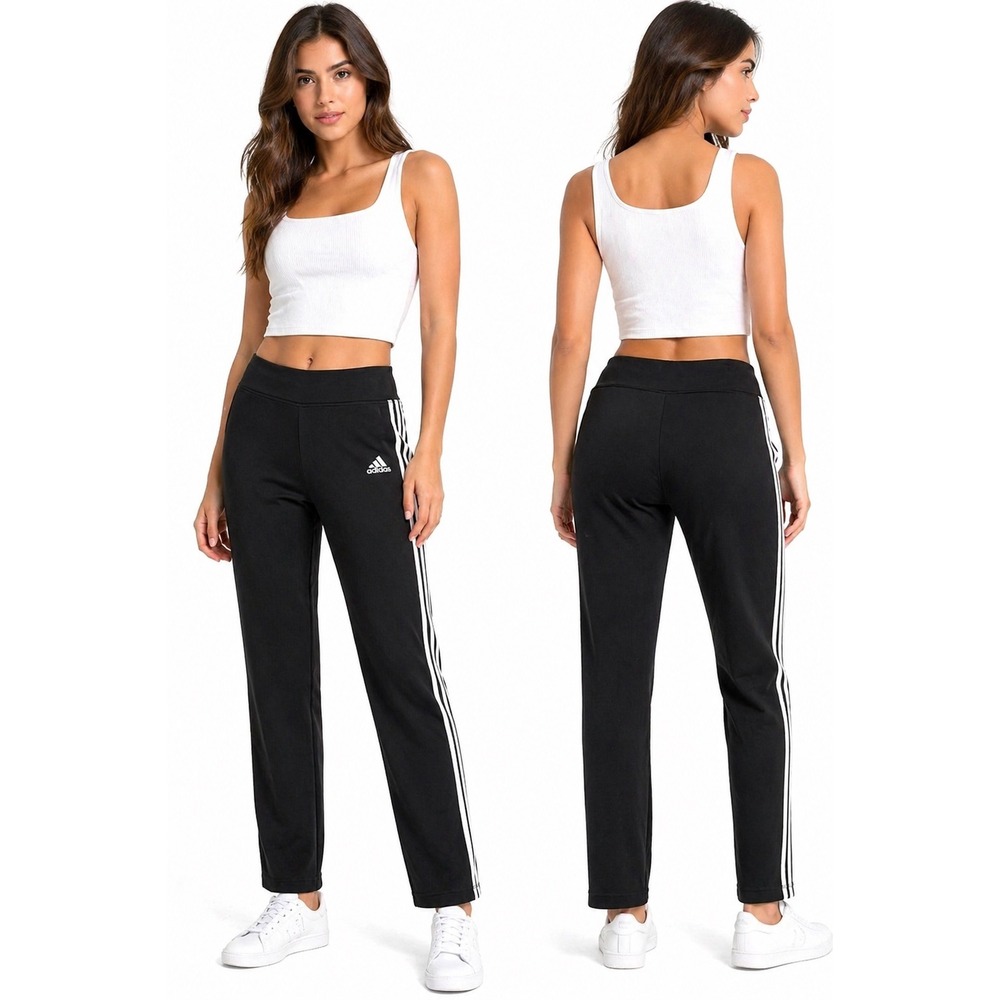 Adidas Leggings Women Medium Black 3-Stripe Climalite Activewear Yoga Pants